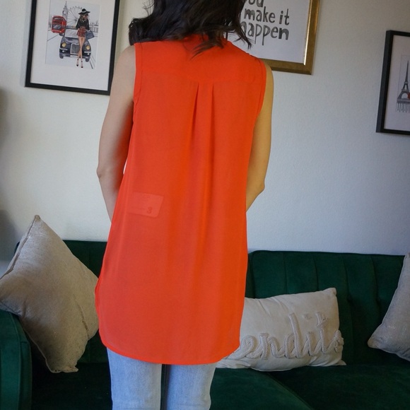 Orange Button Down Tunic Sleeveless Slightly Sheer Top Size S/M - Picture 3 of 8